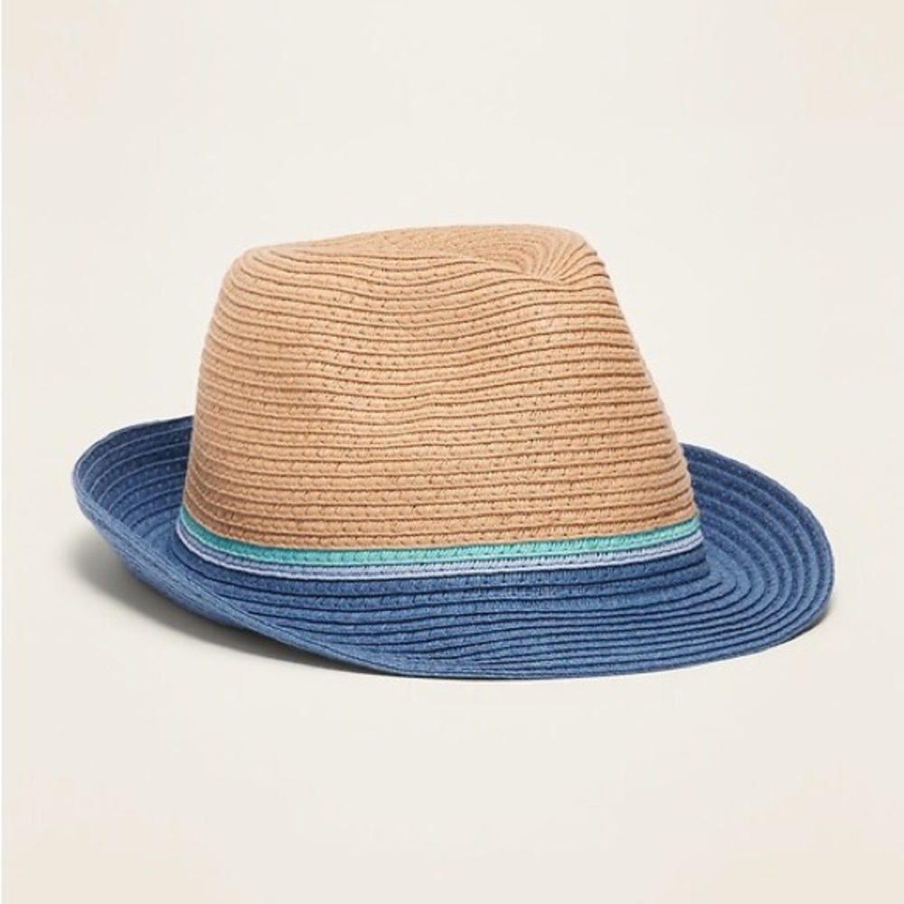 Old navy boys Tan and Blue Straw Fedora Panama Hat